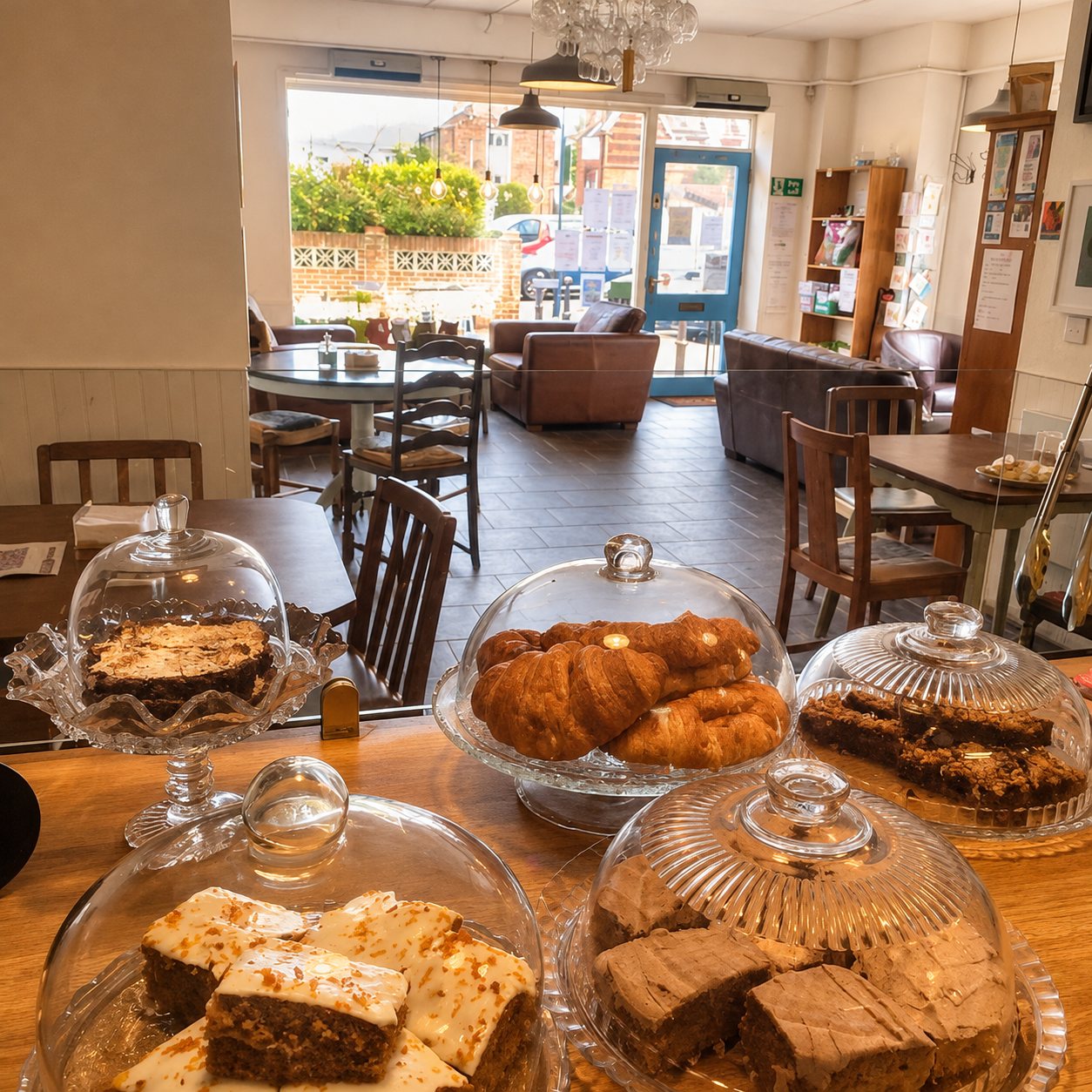 The café interior and dessert counter